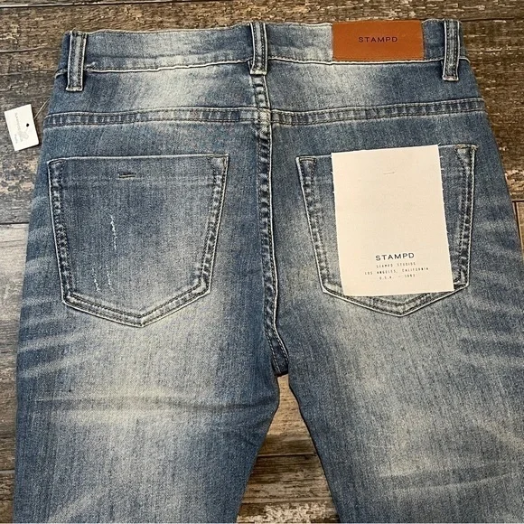 Stampd Jeans Womens Size 28 Pacific Blue‎ Busted Knee Distressed $300 Retail NEW - Picture 10 of 15